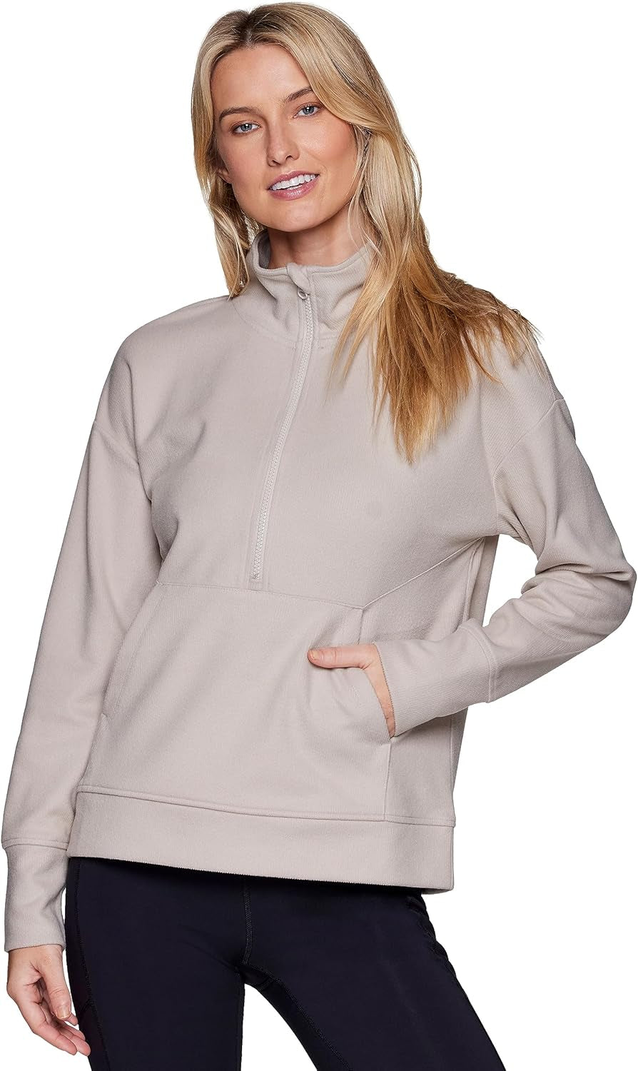 Active Women'S Lightweight Mock Neck Fleece 1/4 Zip Sweatshirt with Pockets