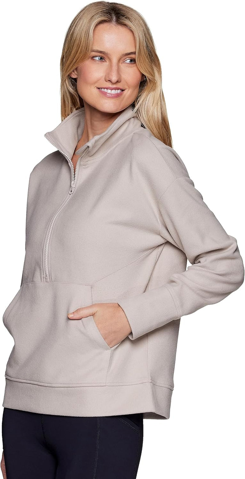 Active Women'S Lightweight Mock Neck Fleece 1/4 Zip Sweatshirt with Pockets