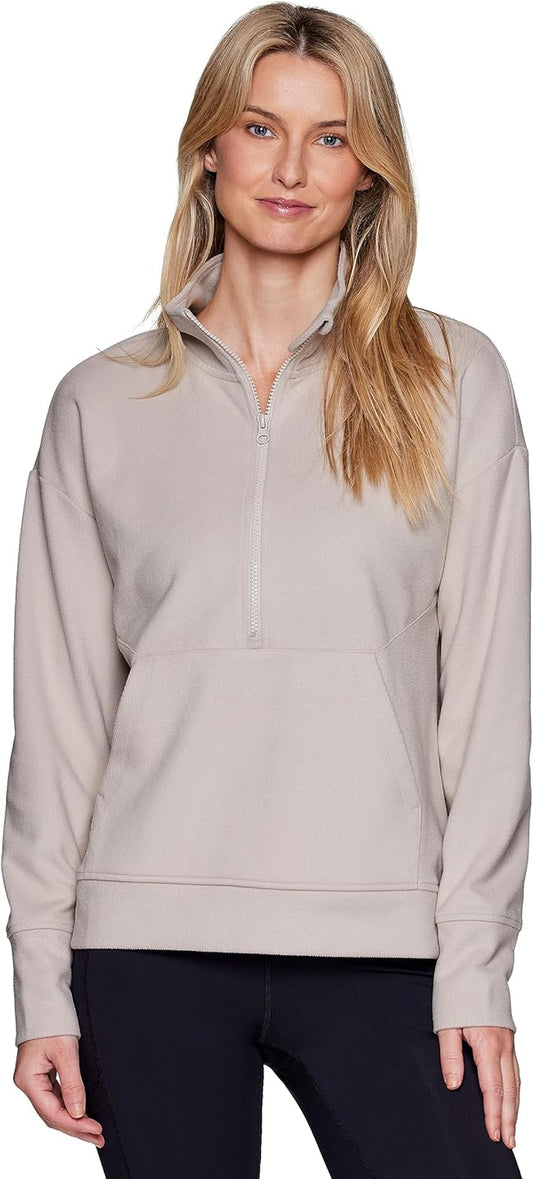 Active Women'S Lightweight Mock Neck Fleece 1/4 Zip Sweatshirt with Pockets